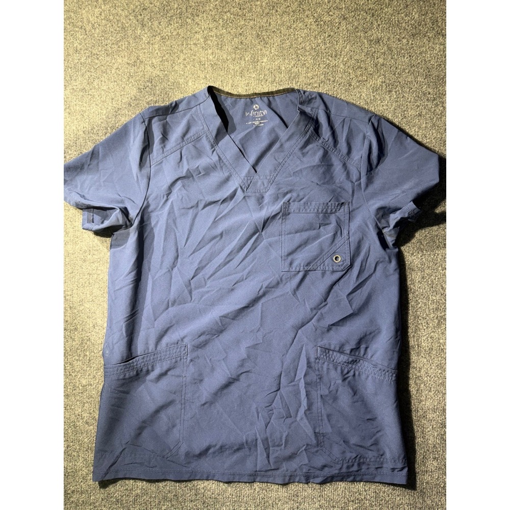Infinity by Cherokee Scrub Top Womens Large Blue Fair V-Neck Pocket CK623A